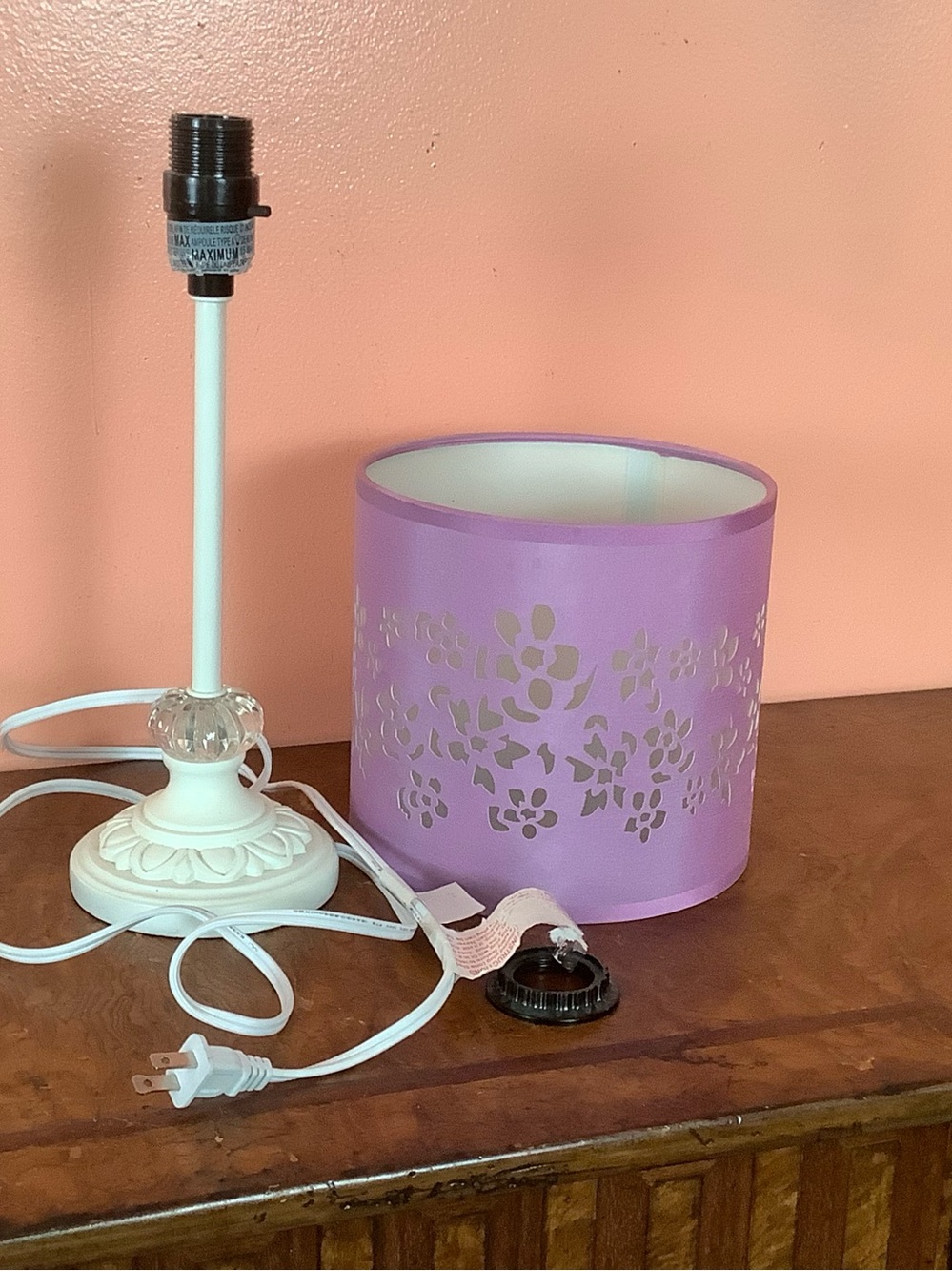 Lavender Flower Cut-Out Table Lamp White Base Clear Crystal Accent Girl's Room - Picture 6 of 16